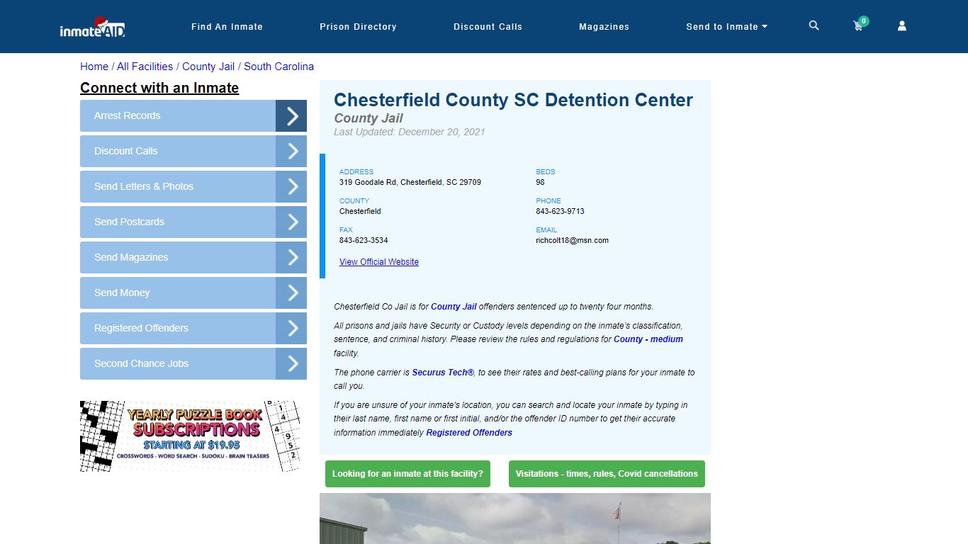 Chesterfield County SC Detention Center - Inmate Locator - Chesterfield, SC