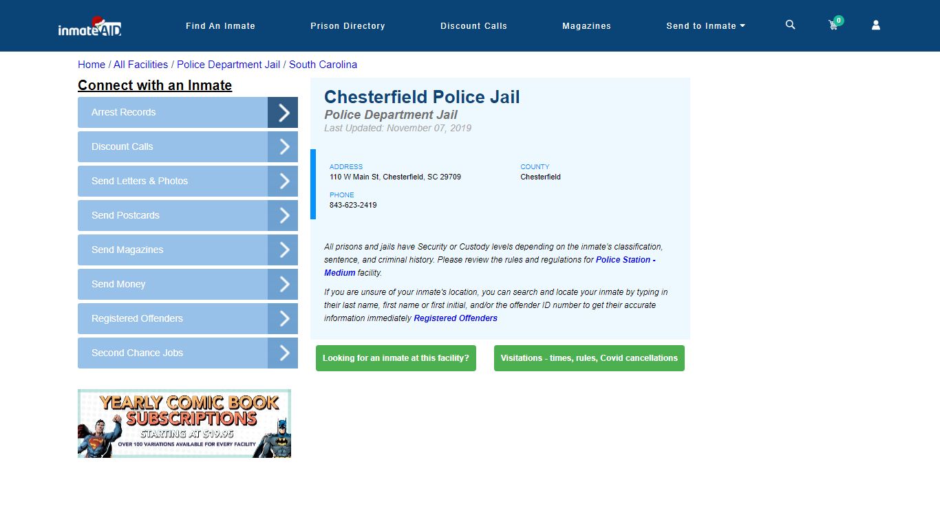 Chesterfield Police Jail & Inmate Search - Chesterfield, SC